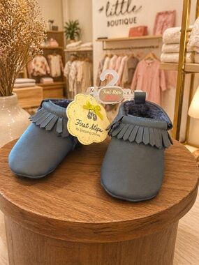 First Steps Blue Fringe Baby Moccasins (6-9 months)